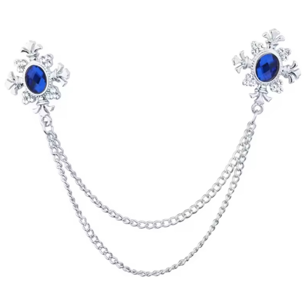 Silver and Blue Floral Brooch Pin - Picture 3 of 6